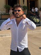 Camicia Bianca Effetto Lino Uomo | Gemelli Shop | 100% cotone