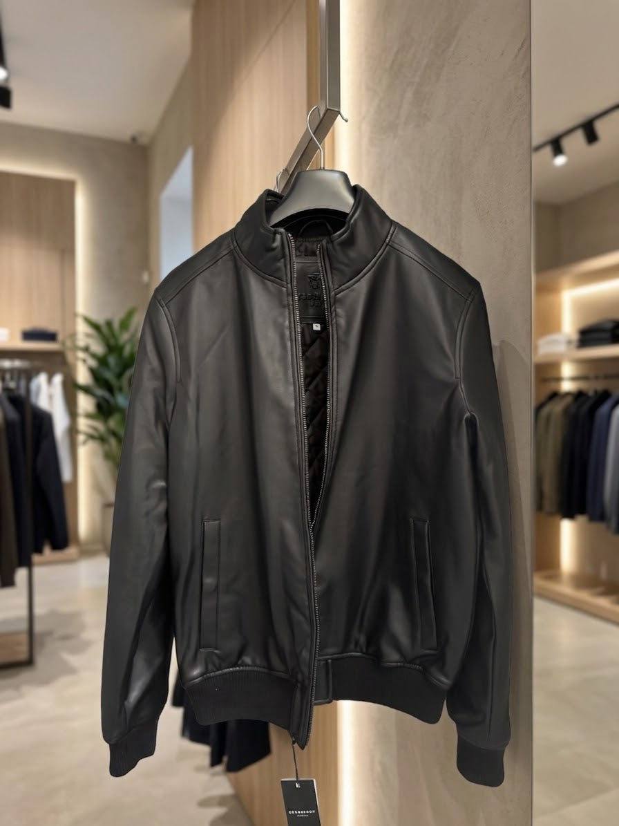 Giubbotto Bomber in Ecopelle Nero