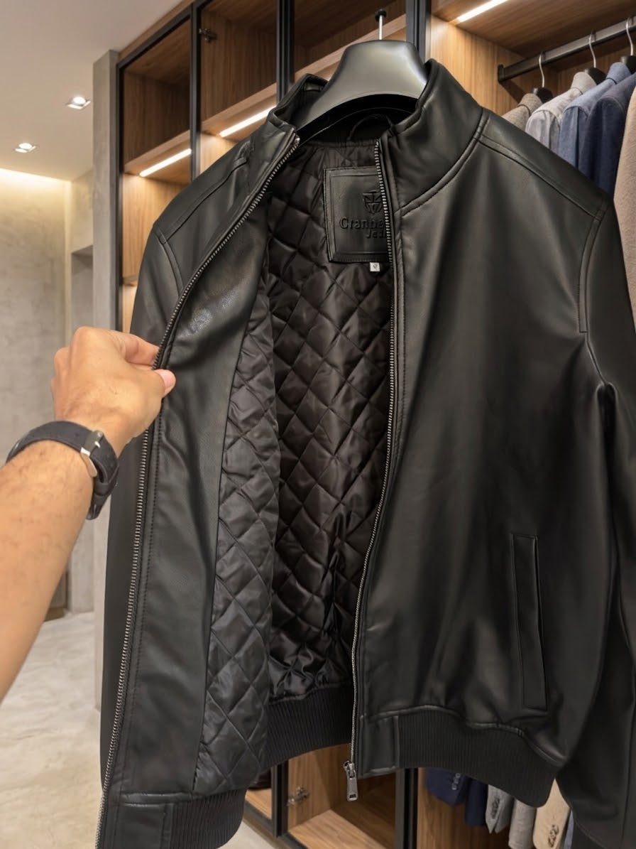 Giubbotto Bomber in Ecopelle Nero