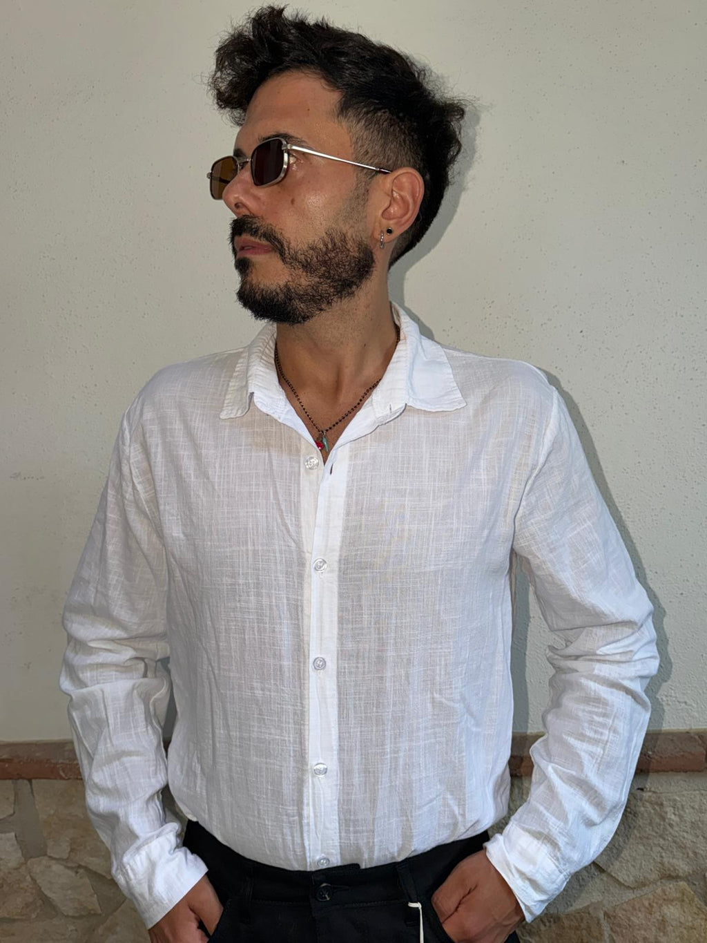 Camicia Bianca Effetto Lino Uomo | Gemelli Shop | 100% cotone